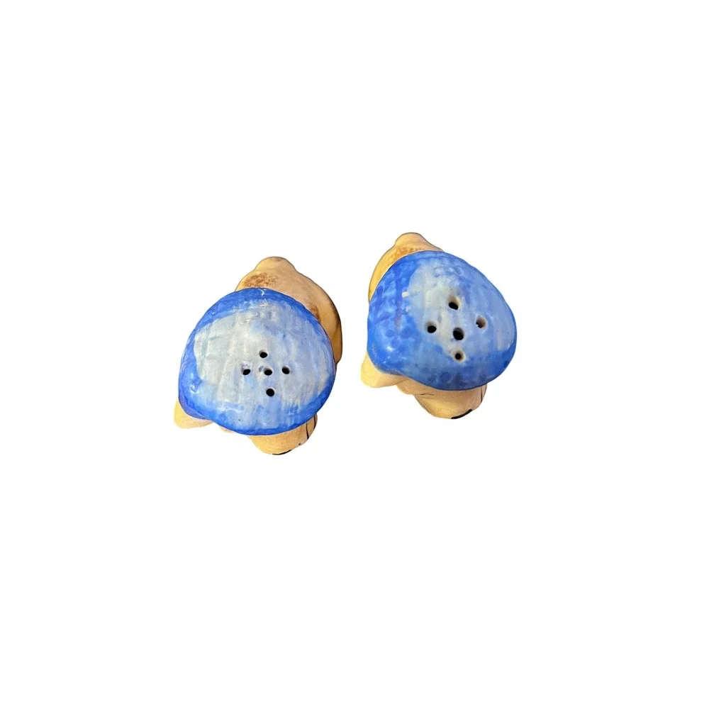 Vintage Ceramic Dog Salt and‎ Pepper Shakers Blue Berets Japan